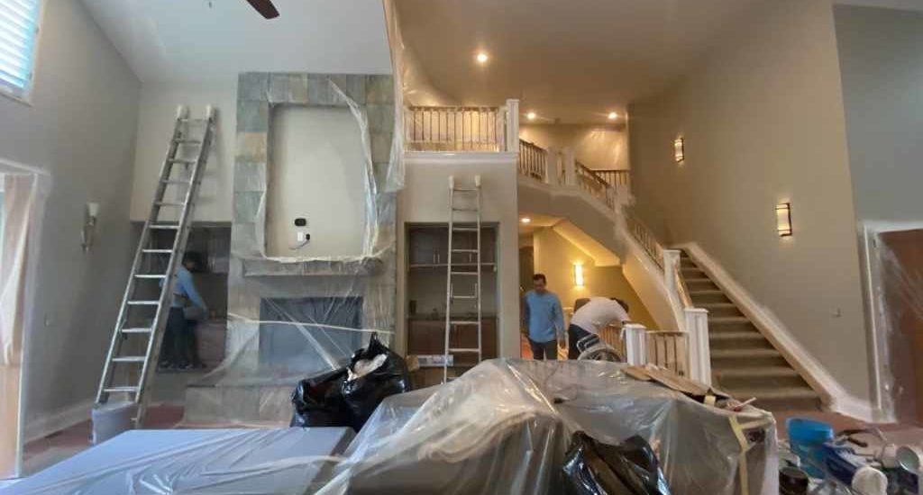 We cover the furniture and floors with a new, clean piece of protective plastic sheeting. We also protect your floors with drop cloths, taking care to secure every inch of the room.